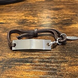 Plunder Brown Leather ID Bracelet with Silver Plate
